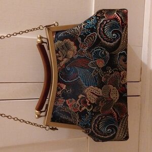 Vintage satin embroidered floral evening bag